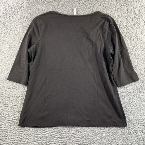 WHITE STAG TOP WOMENS LARGE BLACK FLORAL V NECK 3/4 SLEEVE Y2K COTTON SHIRT - Picture 8 of 8